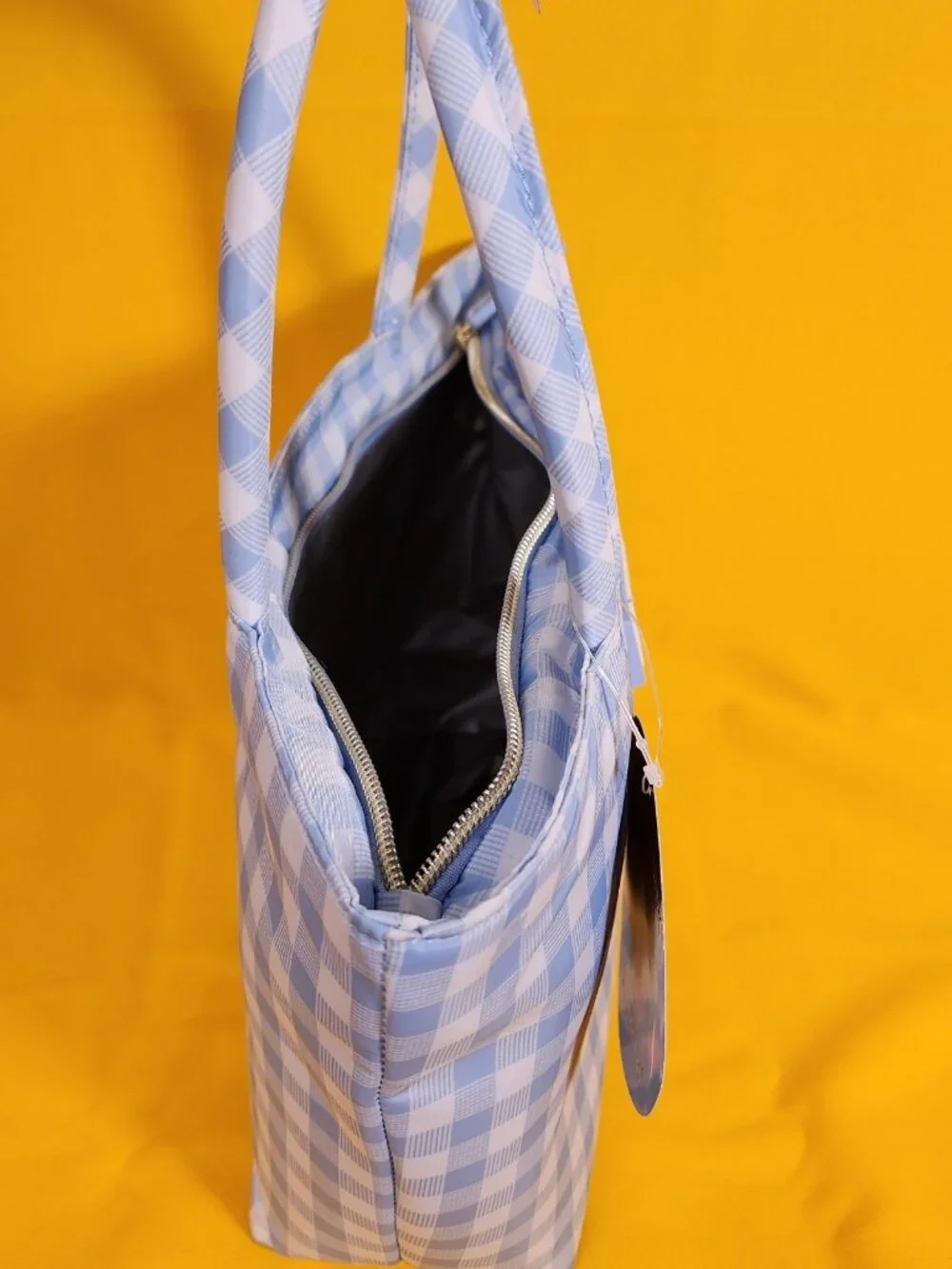 Betsey Johnson Blue and White Gingham Insulated Lunch Tote Bag NEW